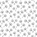 Simple vegetative seamless pattern in vector. Black silhouettes of stylized plants on a white background Royalty Free Stock Photo