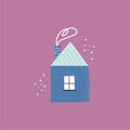 A simple village house with smoke from a chimney. Flat vector illustration-logo, poster, sticker