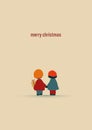 Simple vintage Christmas card template with cute, adorable kids and presents. Eps10 illustration