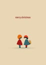 Simple vintage Christmas card template with cute, adorable kids and presents. Eps10 illustration