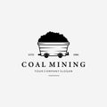 Simple Vintage Mine Cart Logo, Illustration Design of Mining Trolley Concept, Vector of Flat Sand Mining Cart Concept