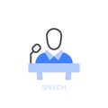 Simple visualised speech symbol with a speaker on the podium