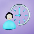 Simple visualization of a deline icon - character and clock. 3D rendering