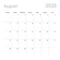 Simple wall calendar for August 2023 with dotted lines. The calendar is in English, week start from Monday Royalty Free Stock Photo