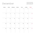 Simple wall calendar for December 2023 with dotted lines. The calendar is in English, week start from Monday Royalty Free Stock Photo