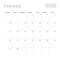 Simple wall calendar for February 2023 with dotted lines. The calendar is in English, week start from Monday Royalty Free Stock Photo