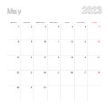 Simple wall calendar for May 2023 with dotted lines. The calendar is in English, week start from Monday Royalty Free Stock Photo