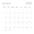 Simple wall calendar for October 2023 with dotted lines. The calendar is in English, week start from Monday Royalty Free Stock Photo