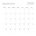 Simple wall calendar for September 2023 with dotted lines. The calendar is in English, week start from Monday Royalty Free Stock Photo