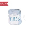 Simple watercolor drawing of dental floss. Vector illustration of blue dental floss container isolated on white background. Royalty Free Stock Photo