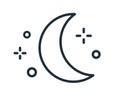 Simple weather icon with half moon or waning crescent with stars in clear sky. Symbol of night time in line art style Royalty Free Stock Photo