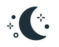 Simple weather icon with half moon or waning crescent with stars in clear sky. Symbol of night time in line art style Royalty Free Stock Photo