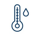 Simple weather icon in line art style with mercury thermometer and water drop. Temperature and humidity level. Linear