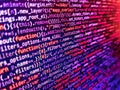 Simple website HTML code with colourful tags in browser view on dark background. Web abstract programming and created virus on Royalty Free Stock Photo