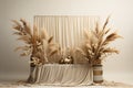 Simple wedding stage with white drape and plants