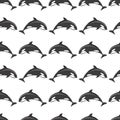 Simple whale Orcas on white background seamless pattern. Vector illustration. Repeating pattern design Royalty Free Stock Photo