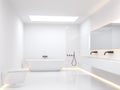 Simple white bathroom with ceiling skylight 3d render