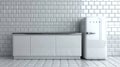 Simple, white kitchen with retro refrigerator Royalty Free Stock Photo