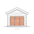 Simple white and peach storage shed with three door compartments illustration in flat style, architecture structure Royalty Free Stock Photo