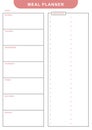 Simple white pink weekly meal planner schedule with daily table and grocery shopping list print vector template