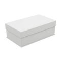 Simple white rectangular gift box with a minimalist design on a plain background Royalty Free Stock Photo