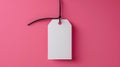 A simple white rectangular label tag floats on a soft pink backdrop, ideal for showcasing your price or message