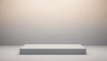 Minimalist empty white podium on a light grey floor with a soft gradient peach and grey background Royalty Free Stock Photo