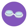 Simple white swimming goggles on purple background. Sports equipment for swimmer. Summer activities, water sports gear