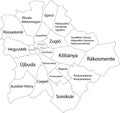 White map of districts kerÃÂ¼let of Budapest, Hungary