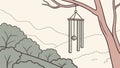 Simple wind chimes hanging peacefully from a tree branch. vector design Generative AI Royalty Free Stock Photo