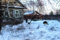 Simple winter landscape of an ordinary small village