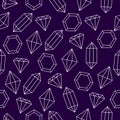 Simple wire framed diamond crystals on purple seamless pattern, vector