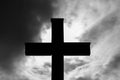 Simple wood catholic cross silhouette, dramatic storm clouds in the background Royalty Free Stock Photo