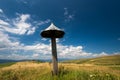 Simple wooden catholic cross on the top of a hill in Transylvania, Romania Royalty Free Stock Photo