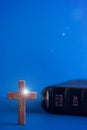 Simple Wooden Cross and Bible Royalty Free Stock Photo
