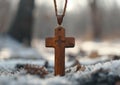 Simple wooden cross pendant a rustic piece of jewelry, palm crosses picture Royalty Free Stock Photo