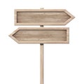 Simple wooden direction arrow signpost roadsign made of natural wood with single pole and bright frame
