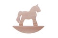 Simple wooden rocking horse toy, horse figure on a stand isolated on white background, trojan horse or simplified traditional Royalty Free Stock Photo