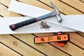 Simple workshop tools and lumber for handcrafted woodworking projects