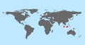 World map in gray color on a light blue background, with a highlight on Indonesia Royalty Free Stock Photo
