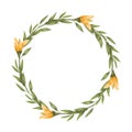 Simple wreath of greenery and orange small flowers, hand drawn illustration Royalty Free Stock Photo