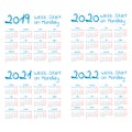 Simple 2019-2022 year calendar set