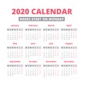 Simple 2020 year calendar