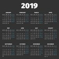 Simple 2019 year calendar