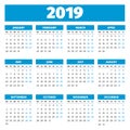 Simple 2019 year calendar