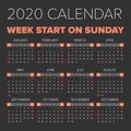 Simple 2020 year calendar