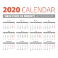 Simple 2020 year calendar