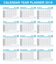 Simple 2019 year planner calendar set of all month