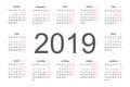 Simple 2019 year Russian calendar. Vector circle calendar 2019