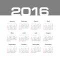 Simple 2016 year vector calendar